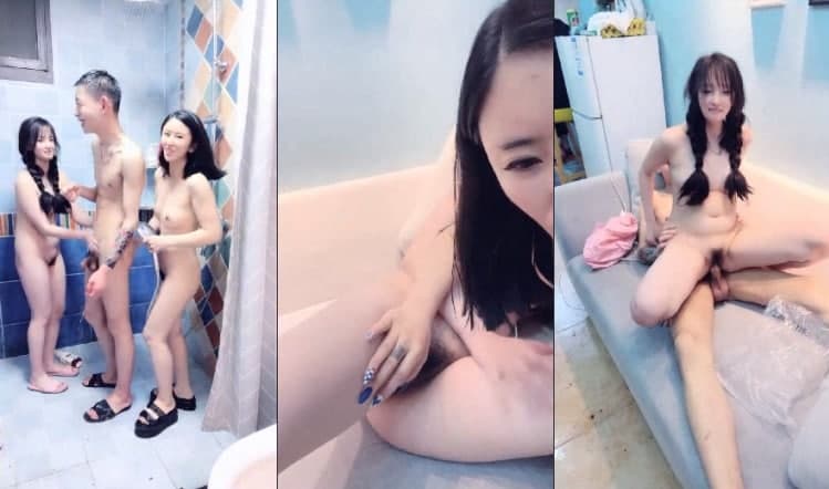 和妹妹男朋友搞，全程露脸让帅气男小伙享受姐妹花一起伺候，口交大鸡巴舔乳头沙发上爆草抽插浪叫呻吟好刺激